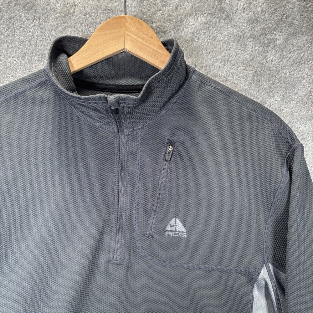 Vintage Nike ACG 1/4 Zip Pullover Mens L Gray Dri Fit Waffle Knit Grid Y2K